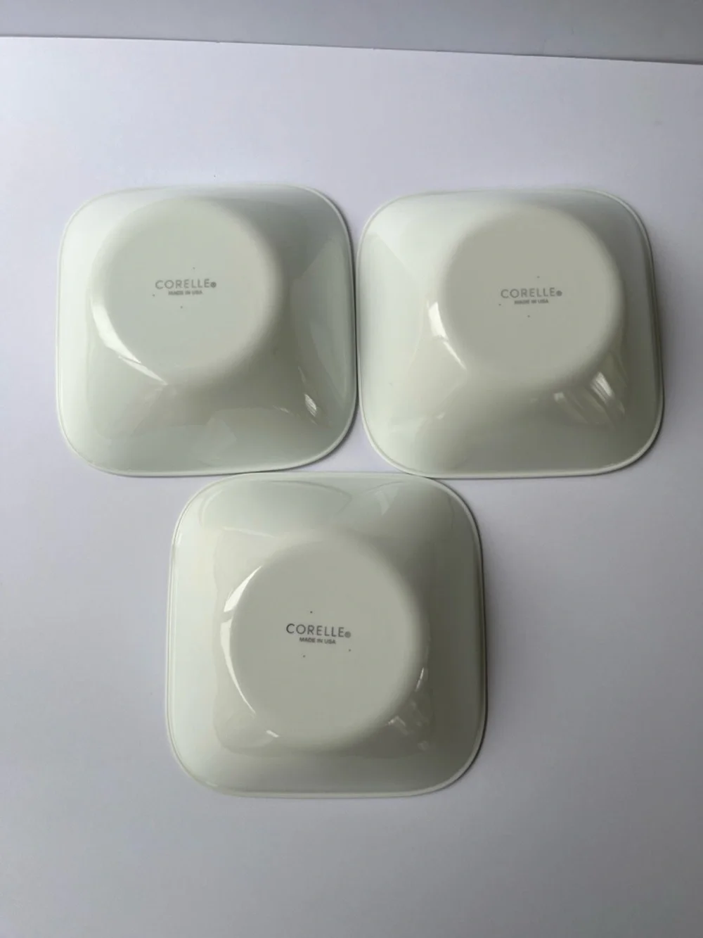 Corelle 5 Square White Soup Cereal Bowls - Made in USA 3 gray 2 green rim